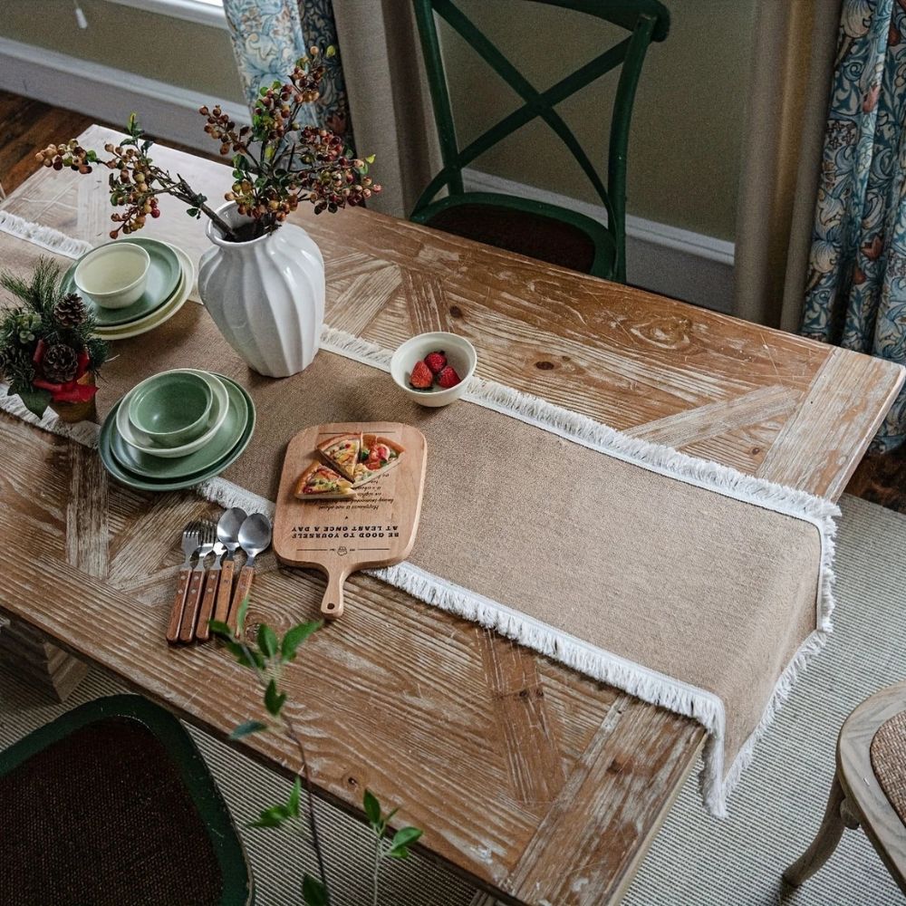 Natural Jute Table Runner – Rustic Bohemian Elegance for Dining and Events