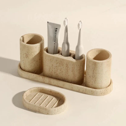Natural Travertine Stone Bathroom Accessories Set – Elegant Beige Finish