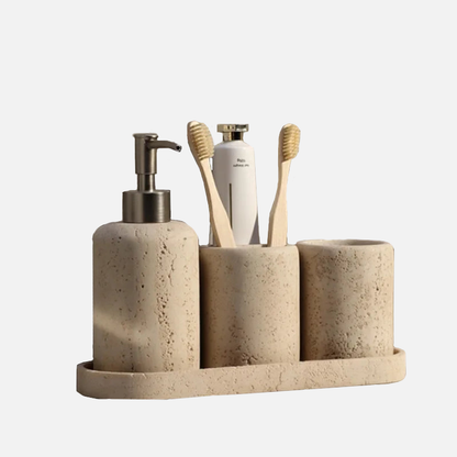 Natural Travertine Stone Bathroom Accessories Set – Elegant Beige Finish