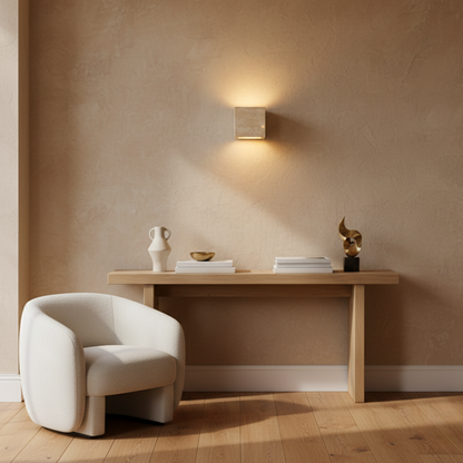 Applique murale en travertin naturel | Design minimaliste avec éclairage bidirectionnel pour ambiance intérieure et extérieure