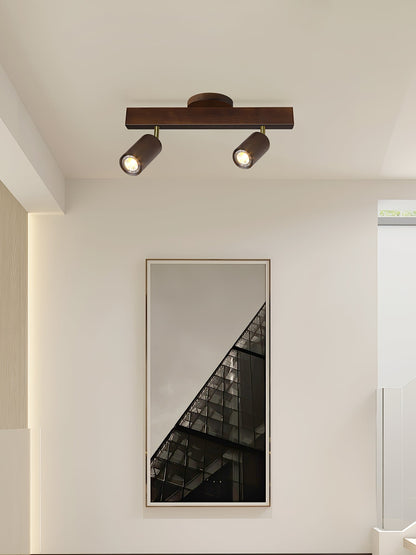 Multi-Head Track Spotlight with Wooden Shades for Kitchen, Dining Room & Living Room | Adjustable LED Rail Fixture | Rustic Farmhouse Ceilin