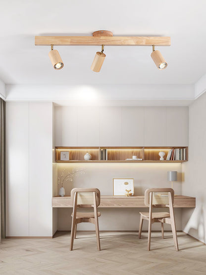 Multi-Head Track Spotlight with Wooden Shades for Kitchen, Dining Room & Living Room | Adjustable LED Rail Fixture | Rustic Farmhouse Ceilin