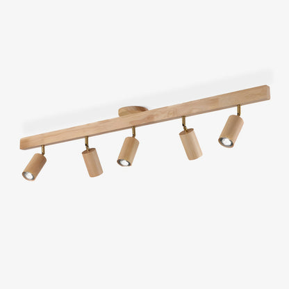 Multi-Head Track Spotlight with Wooden Shades for Kitchen, Dining Room & Living Room | Adjustable LED Rail Fixture | Rustic Farmhouse Ceilin