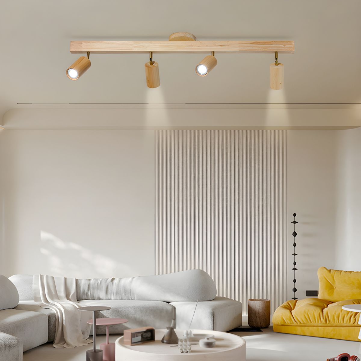 Multi-Head Track Spotlight with Wooden Shades for Kitchen, Dining Room & Living Room | Adjustable LED Rail Fixture | Rustic Farmhouse Ceilin