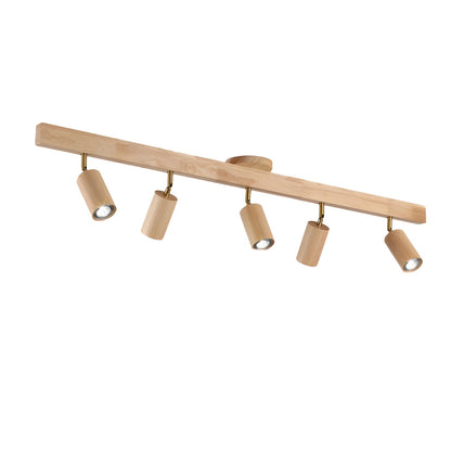 Multi-Head Track Spotlight with Wooden Shades for Kitchen, Dining Room & Living Room | Adjustable LED Rail Fixture | Rustic Farmhouse Ceilin