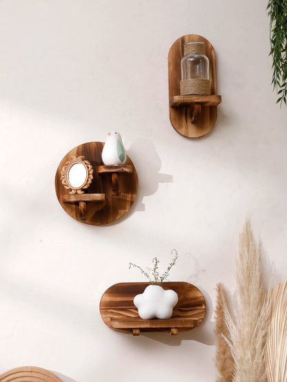 Natural Wood Floating Wall Shelf with Unique Grain | Stylish Decor for Small Spaces