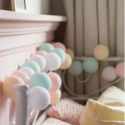 Cotton Ball String Lights with Soft Woven Globes for Bedroom, Living Room & Party Decor – USB or Battery Powered Fairy Lights