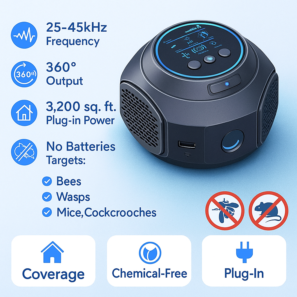 Ultrasonic Pest Repeller Plug-In for Home Indoor Mosquito Wasp Fly Bug Control Chemical-Free 3200 sq ft Coverage