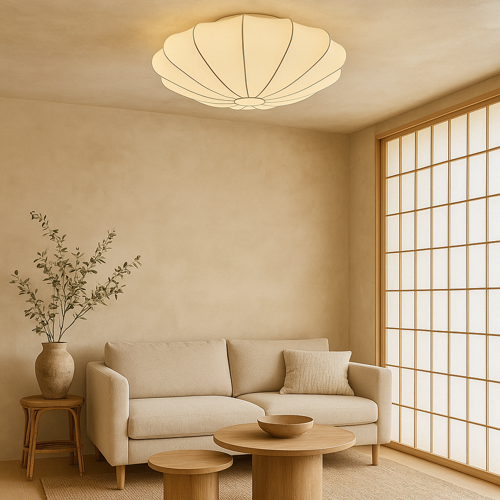 Flush Mount Round Light Fixture White Silk Shade 31.5 Inch Warm Glow for Bedrooms Living Rooms Modern Minimalist Home Overhead Lighting