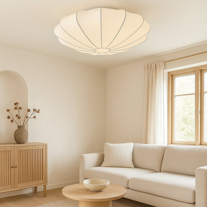Flush Mount Round Light Fixture White Silk Shade 31.5 Inch Warm Glow for Bedrooms Living Rooms Modern Minimalist Home Overhead Lighting