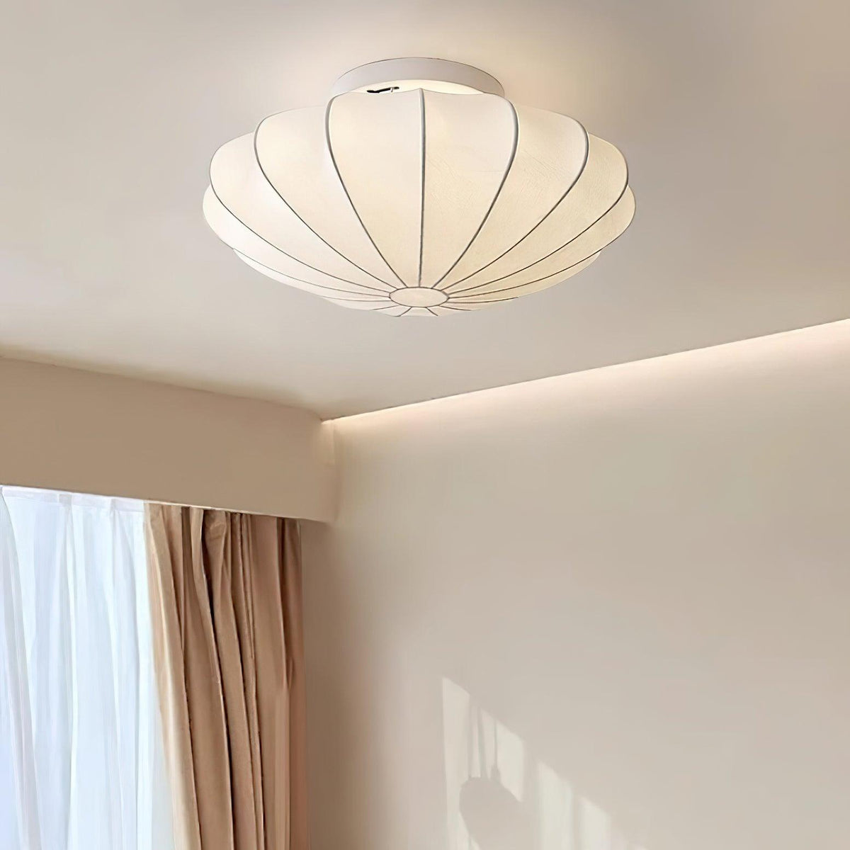 Flush Mount Pendant with Silk Shade White Metal Base for Bedroom Living Room Hallway Soft Glow E26 Socket 40W Compatible Wall or Ceiling Ins