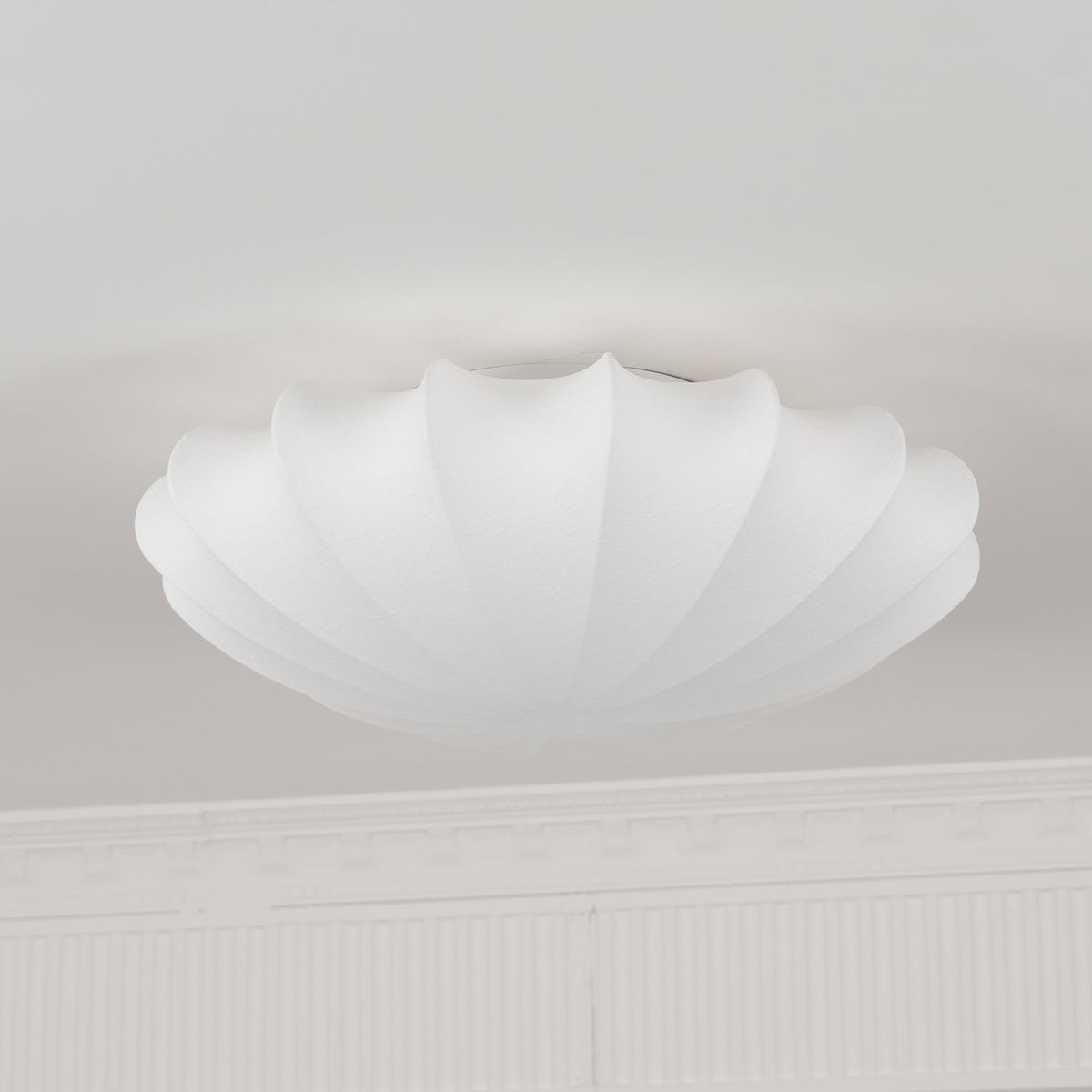 Flush Mount Pendant with Silk Shade White Metal Base for Bedroom Living Room Hallway Soft Glow E26 Socket 40W Compatible Wall or Ceiling Ins