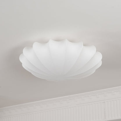 Flush Mount Pendant with Silk Shade White Metal Base for Bedroom Living Room Hallway Soft Glow E26 Socket 40W Compatible Wall or Ceiling Ins