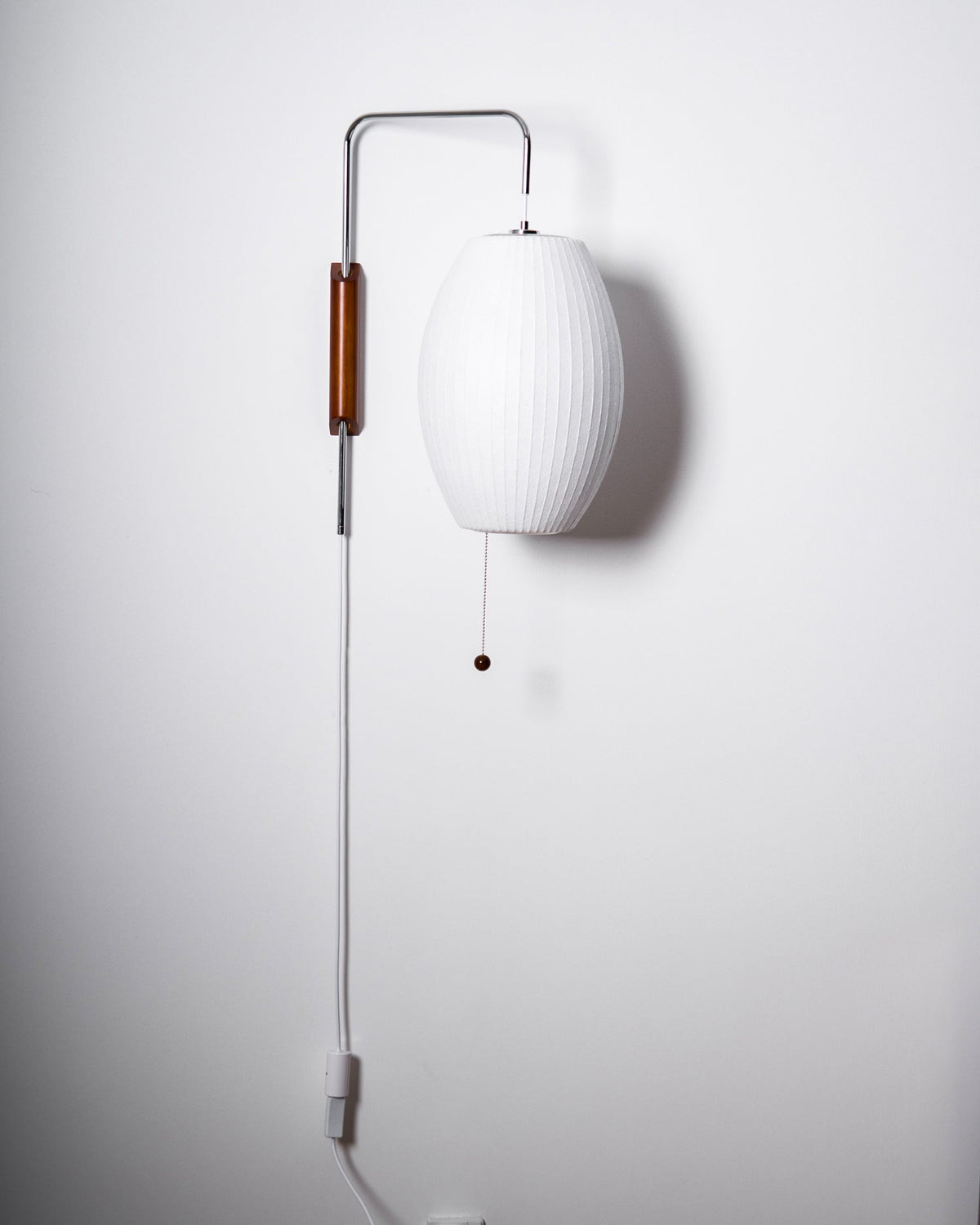 Swivel Sphere Wall Light with Adjustable Cord 15.7 in Walnut Chrome Finish Plug-In LED Sconce for Bedroom Office Living Room