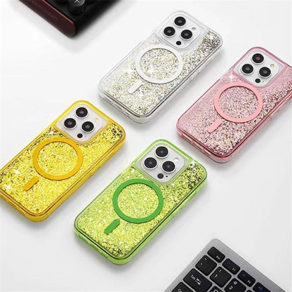 Glitter Liquid Quicksand MagSafe iPhone Case with Anti-Fingerprint TPU Shockproof Protection for iPhone 13 14 15 16 17 Pro Max Air