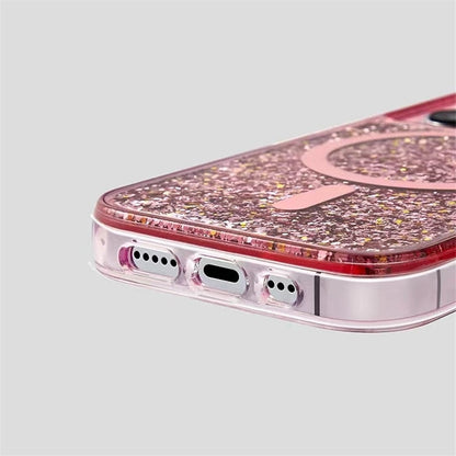 Glitter Liquid Quicksand MagSafe iPhone Case with Anti-Fingerprint TPU Shockproof Protection for iPhone 13 14 15 16 17 Pro Max Air