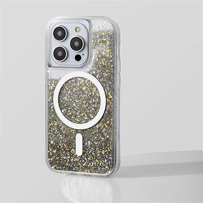 Glitter Liquid Quicksand MagSafe iPhone Case with Anti-Fingerprint TPU Shockproof Protection for iPhone 13 14 15 16 17 Pro Max Air