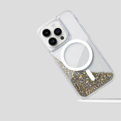 Glitter Liquid Quicksand MagSafe iPhone Case with Anti-Fingerprint TPU Shockproof Protection for iPhone 13 14 15 16 17 Pro Max Air