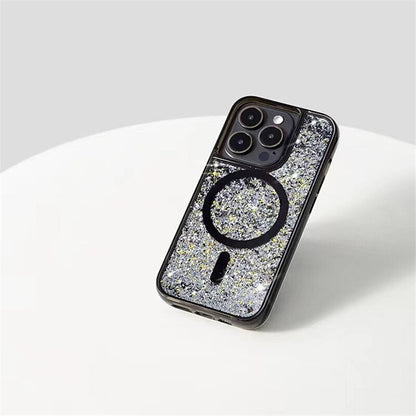 Glitter Liquid Quicksand MagSafe iPhone Case with Anti-Fingerprint TPU Shockproof Protection for iPhone 13 14 15 16 17 Pro Max Air