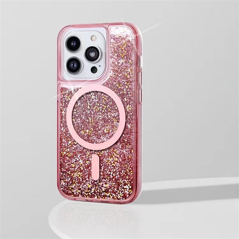 Glitter Liquid Quicksand MagSafe iPhone Case with Anti-Fingerprint TPU Shockproof Protection for iPhone 13 14 15 16 17 Pro Max Air