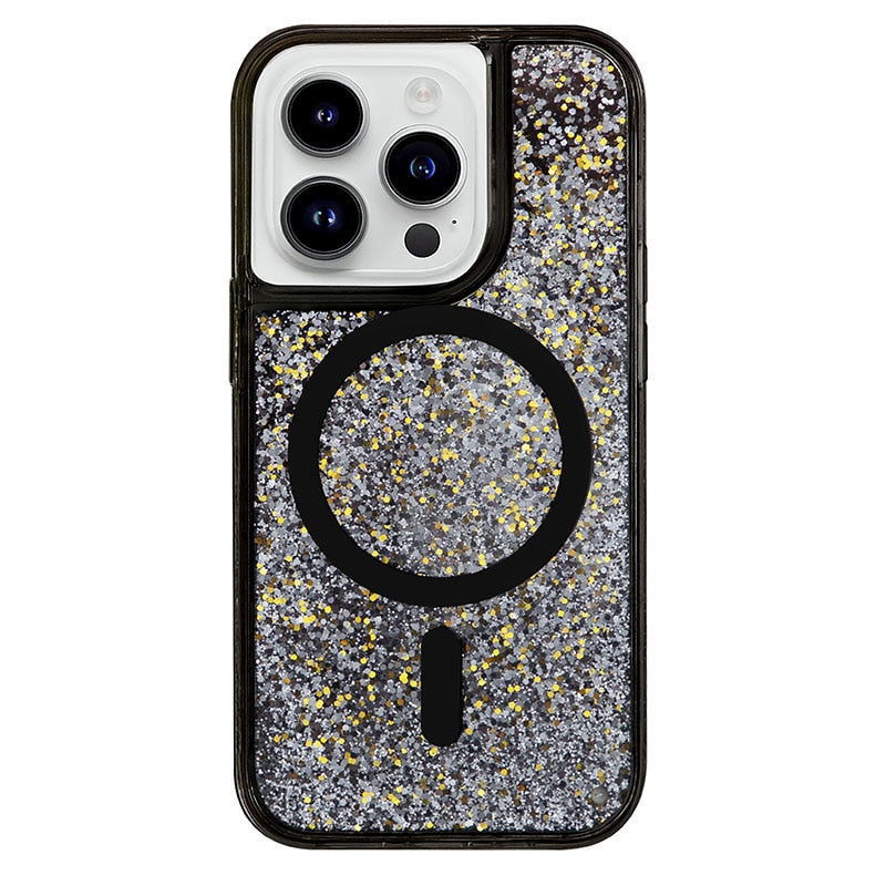 Glitter Liquid Quicksand MagSafe iPhone Case with Anti-Fingerprint TPU Shockproof Protection for iPhone 13 14 15 16 17 Pro Max Air