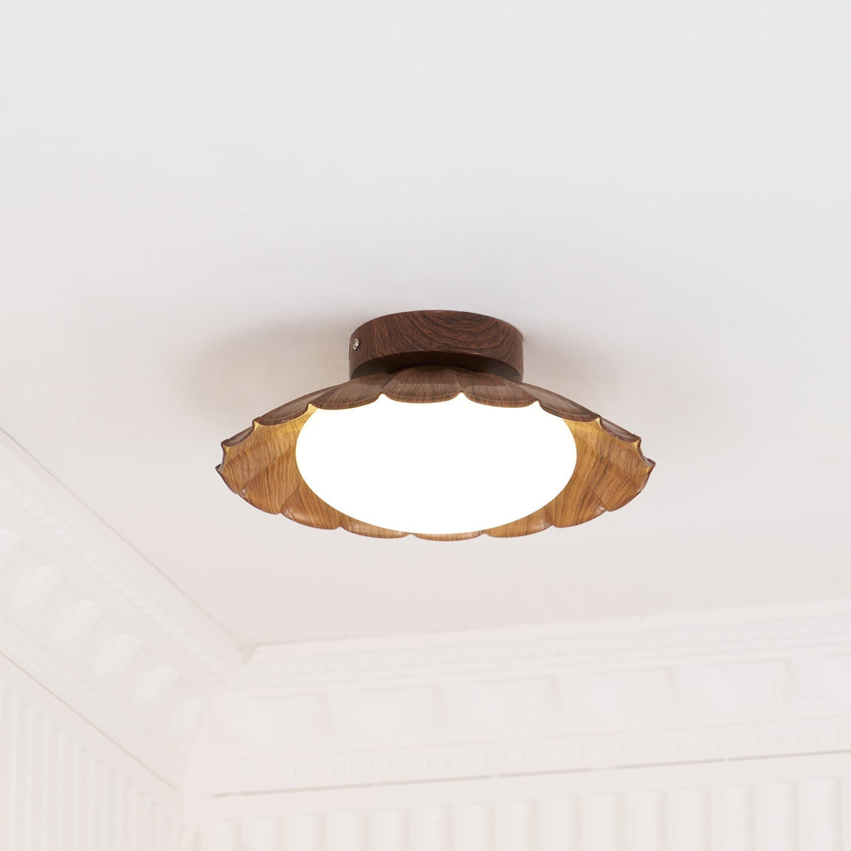 Flush Mount LED Ceiling Light 10 in Scalloped Shade for Bedroom Living Room Ambient Glow Metal Fixture Indoor Low Profile Modern Lighting