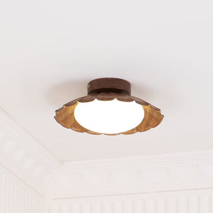 Flush Mount LED Ceiling Light 10 in Scalloped Shade for Bedroom Living Room Ambient Glow Metal Fixture Indoor Low Profile Modern Lighting