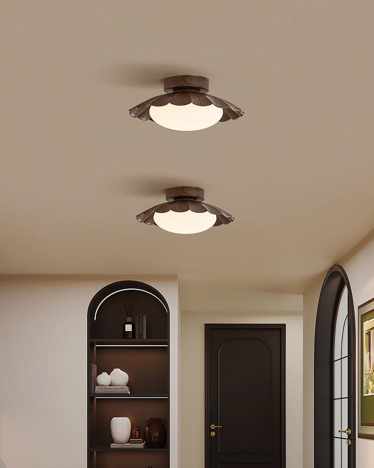 Flush Mount LED Ceiling Light 9.8 in Metal & Polymer Scalloped Fixture Warm White 3000K Bedroom Living Room Hallway Wall or Ceiling Damp Rat