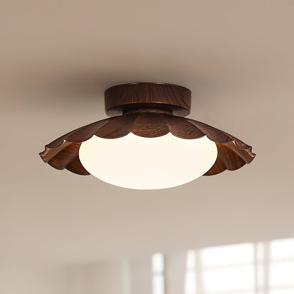 Flush Mount LED Ceiling Light 10 in Scalloped Shade for Bedroom Living Room Ambient Glow Metal Fixture Indoor Low Profile Modern Lighting