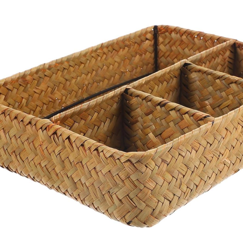 Nexa Wicker Storage Basket - Handwoven Natural, Multi-Compartment Organizer