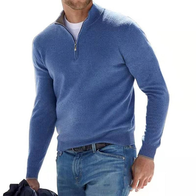 Men's Merino Wool Quarter-Zip Sweater – Textured Knit V-Neck Pullover for Work & Casual Wear