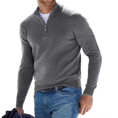 Men's Merino Wool Quarter-Zip Sweater – Textured Knit V-Neck Pullover for Work & Casual Wear
