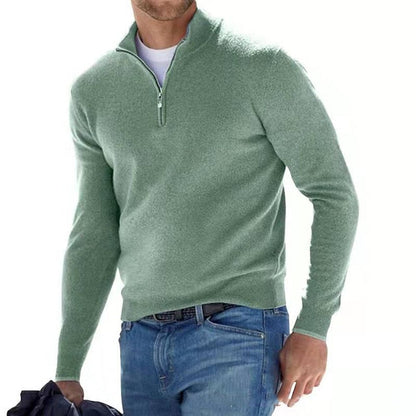 Men's Merino Wool Quarter-Zip Sweater – Textured Knit V-Neck Pullover for Work & Casual Wear