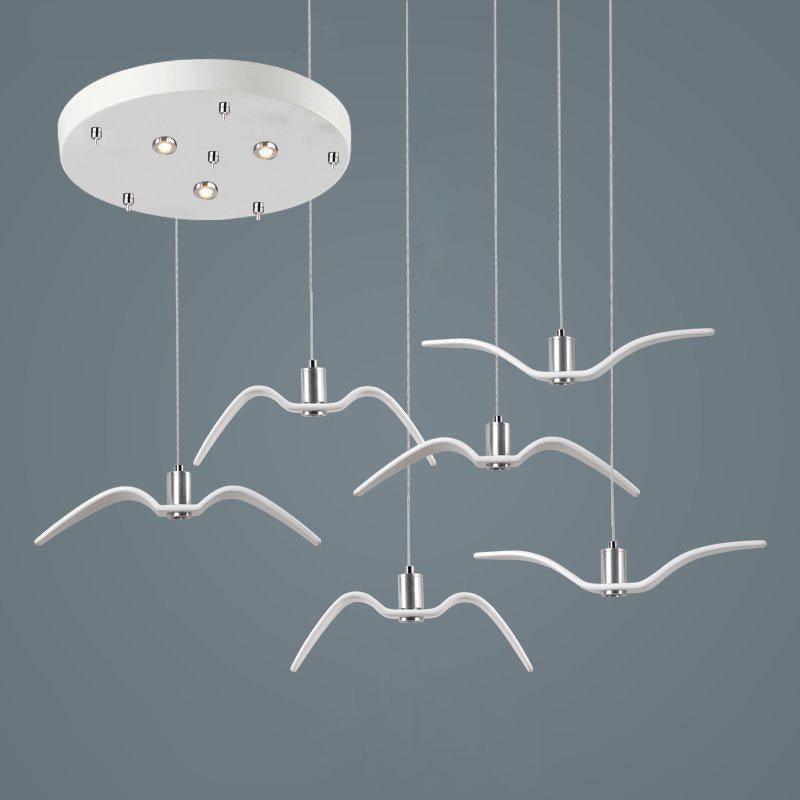 Suspension sculpturale en forme d'oiseau avec éclairage LED à hauteur réglable, filaire, pour îlots de cuisine, tables de salle à manger et espaces de vie, en blanc ou