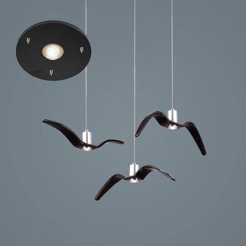 Suspension sculpturale en forme d'oiseau avec éclairage LED à hauteur réglable, filaire, pour îlots de cuisine, tables de salle à manger et espaces de vie, en blanc ou