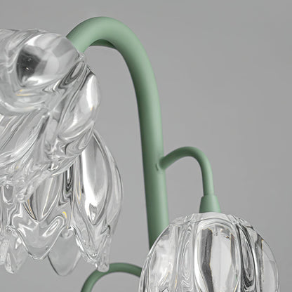 Floral Glass Shade Accent Lamp 7 Inch Green Stem Bedroom Nightstand Light Living Room Decorative Lighting Home Decor Indoor Small Bulb