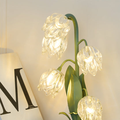 Floral Glass Shade Accent Lamp 7 Inch Green Stem Bedroom Nightstand Light Living Room Decorative Lighting Home Decor Indoor Small Bulb