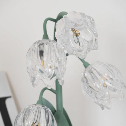 Floral Glass Shade Accent Lamp 7 Inch Green Stem Bedroom Nightstand Light Living Room Decorative Lighting Home Decor Indoor Small Bulb