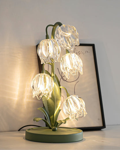Floral Glass Shade Accent Lamp 7 Inch Green Stem Bedroom Nightstand Light Living Room Decorative Lighting Home Decor Indoor Small Bulb