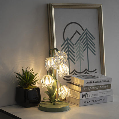 Floral Glass Shade Accent Lamp 7 Inch Green Stem Bedroom Nightstand Light Living Room Decorative Lighting Home Decor Indoor Small Bulb
