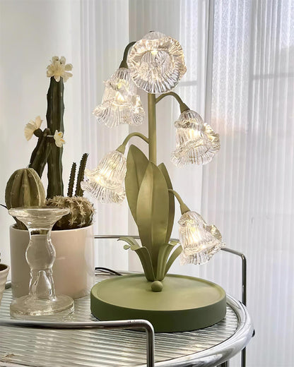 Floral Glass Shade Accent Lamp 7 Inch Green Stem Bedroom Nightstand Light Living Room Decorative Lighting Home Decor Indoor Small Bulb