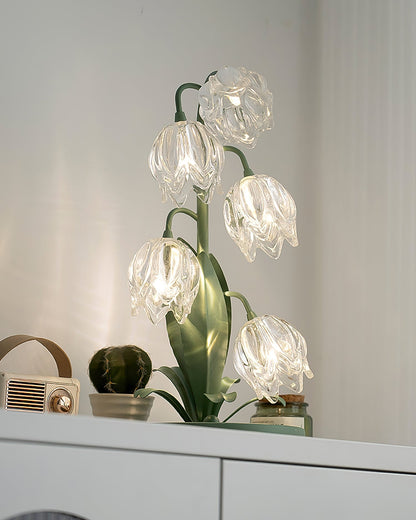 Floral Glass Shade Accent Lamp 7 Inch Green Stem Bedroom Nightstand Light Living Room Decorative Lighting Home Decor Indoor Small Bulb