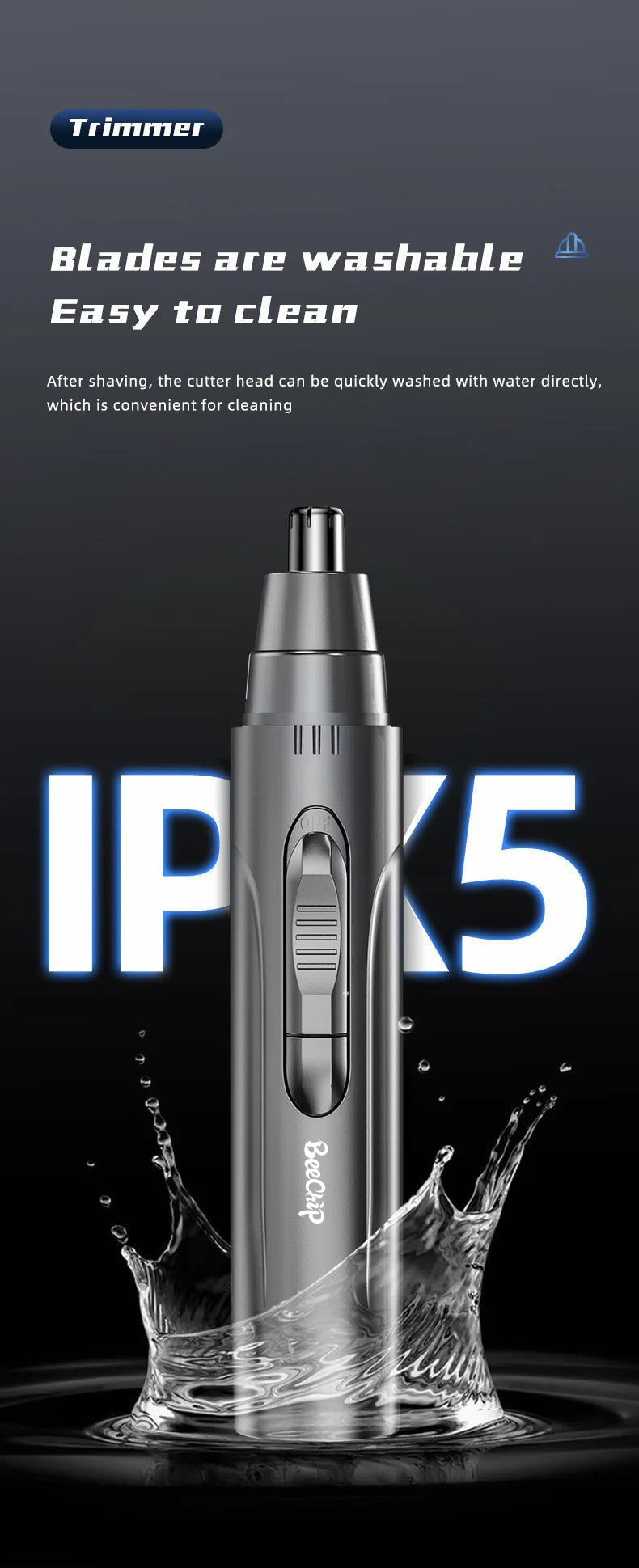 Nora Luxe | Tondeuse poils de nez et oreilles rechargeable avec lames de précision | Design compact pour un entretien sans effort