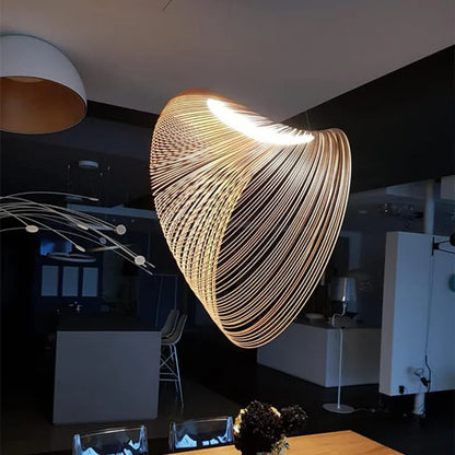 Sculptural Wood Ceiling Light Fixture LED 8W Adjustable 79-Inch Cord Natural Finish for Kitchen Island Dining Room Bar Hanging Lamp Modern O