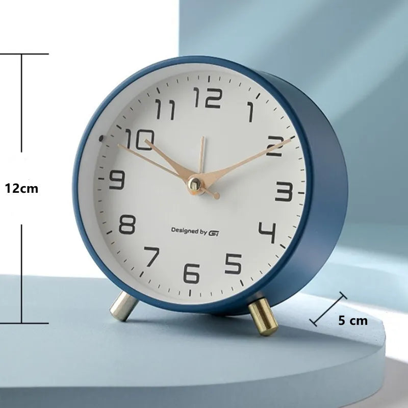 Whisper-Quiet Desk Clock 4.7 Inches Metal & Glass Non-Ticking Timepiece for Bedroom Nightstand Office Desktop White Black Blue Green Pink Ye