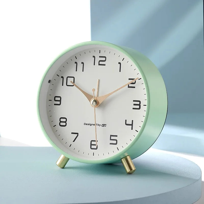 Quiet Desk Clock with Glass Face and Metal Frame for Bedroom Nightstand Office Study Reading Nook Den Guest Room Apartment Dorm Small Space