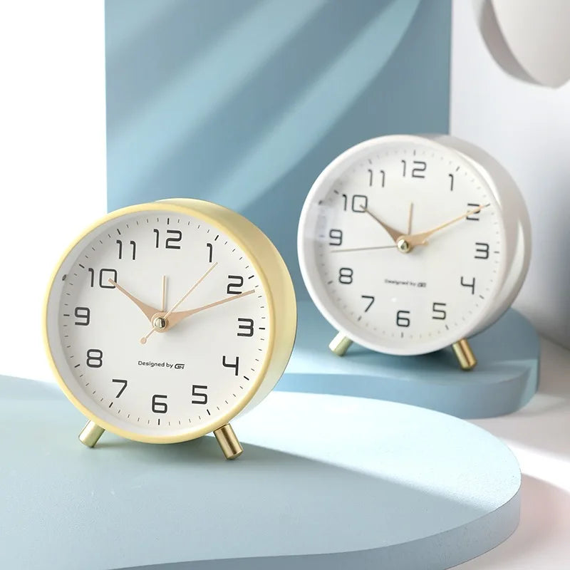 Quiet Desk Clock with Glass Face and Metal Frame for Bedroom Nightstand Office Study Reading Nook Den Guest Room Apartment Dorm Small Space