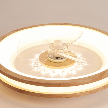 Wood & Acrylic Flush Mount Ceiling Fan with LED Light 20 in Diameter Low Profile Ventilation Fixture for Small Bedrooms Living Rooms Remote