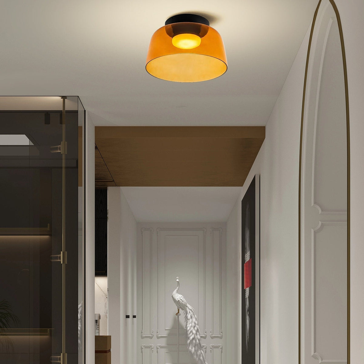 Layered Glass Ceiling Light Modern Multi-Tier Flush Mount Fixture with LED Hardwired for Kitchen Dining Room Bedroom Living Room