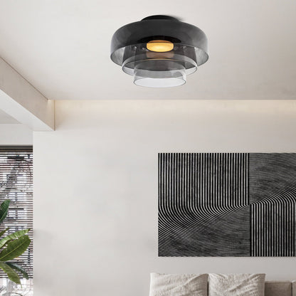Layered Glass Ceiling Light Modern Multi-Tier Flush Mount Fixture with LED Hardwired for Kitchen Dining Room Bedroom Living Room
